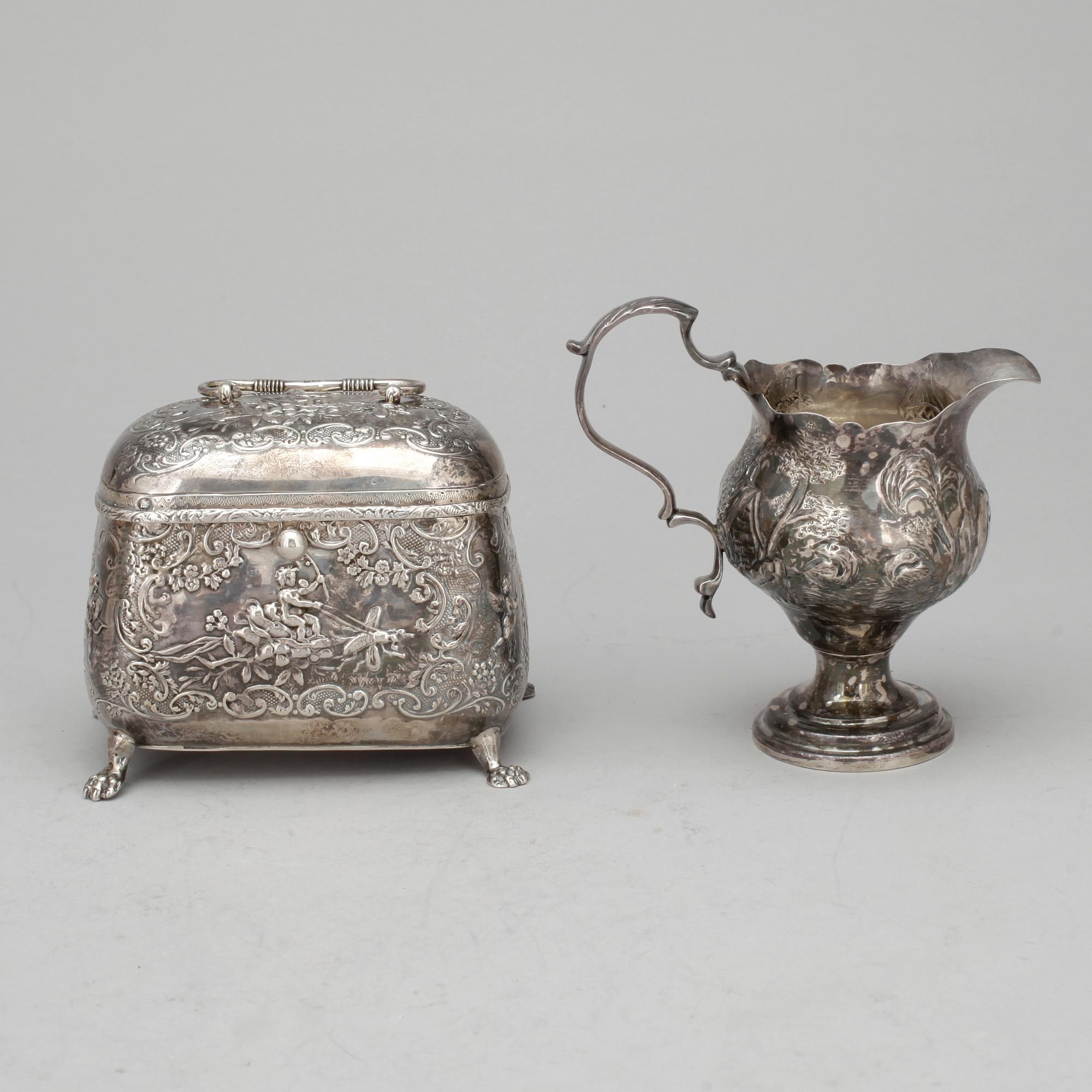 SKRIN samt KANNA, silver, bl a London 1900. Tot ca 297 g.