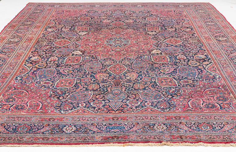 An antique Moud carpet of 'Ardabil' design, approximately 445.5 x 332 cm.