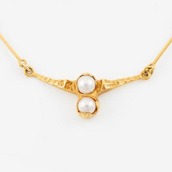 Björn Weckström, "cheek to cheek" necklace 18K gold with pearls. Lapponia 1992.
