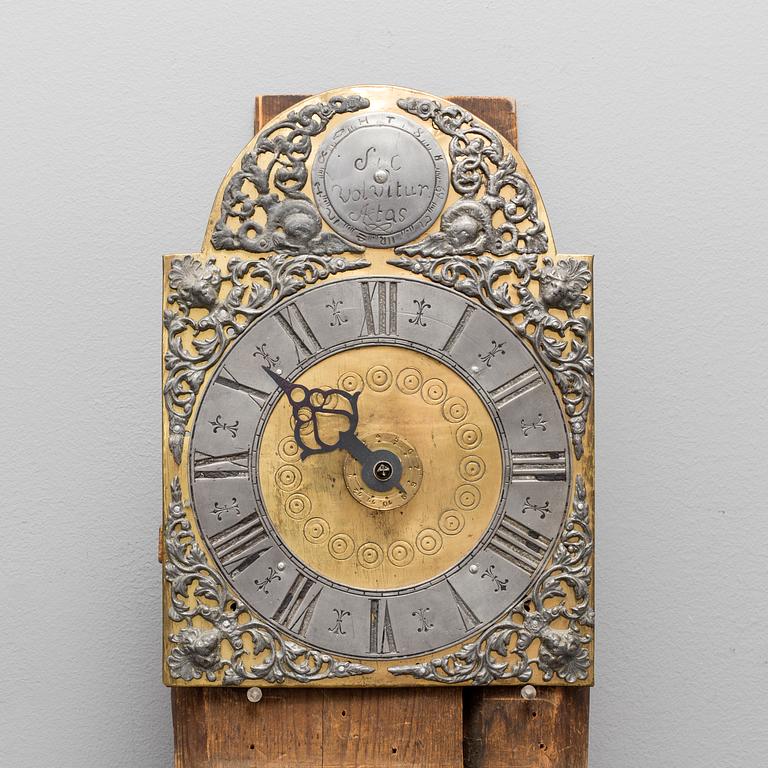 A grandfather clock by Kougsta workshop, Häggenås, Jämtland, early 19th century.