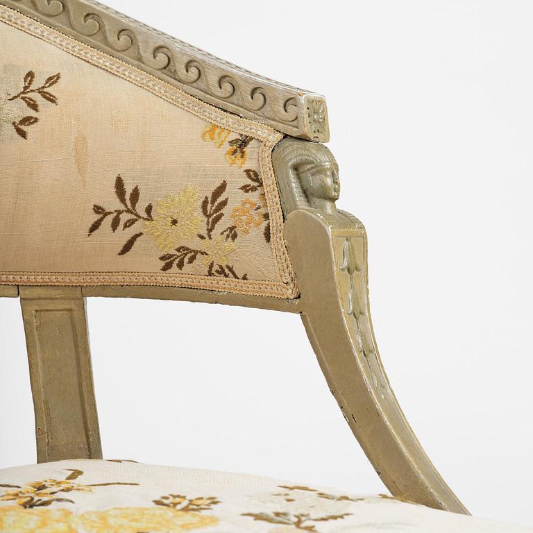 A pair of late Gustavian open-back armchairs attributed to E. Ståhl (master in Stockholm 1794-1820).