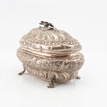 Sugar box, silver, Rococo, mid-18th century.