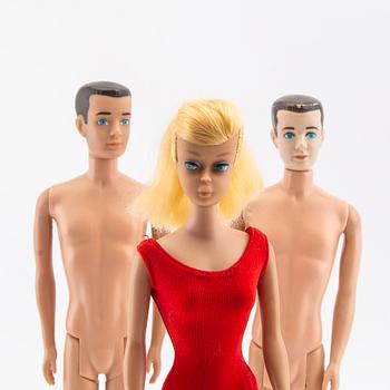 Barbie och Ken, dockor 3 st. samt kläder, vintage, "Swirl Ponytail Barbie" Mattel 1964.