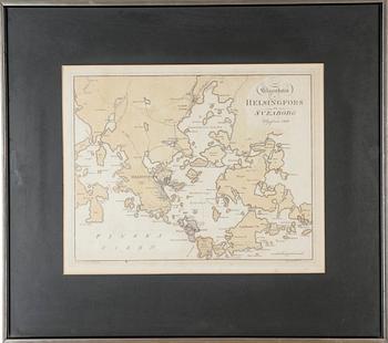 KARTA, Helsingfors och Sveaborg Utifven 1808, graverad af E. Åkerland och E. Personne.