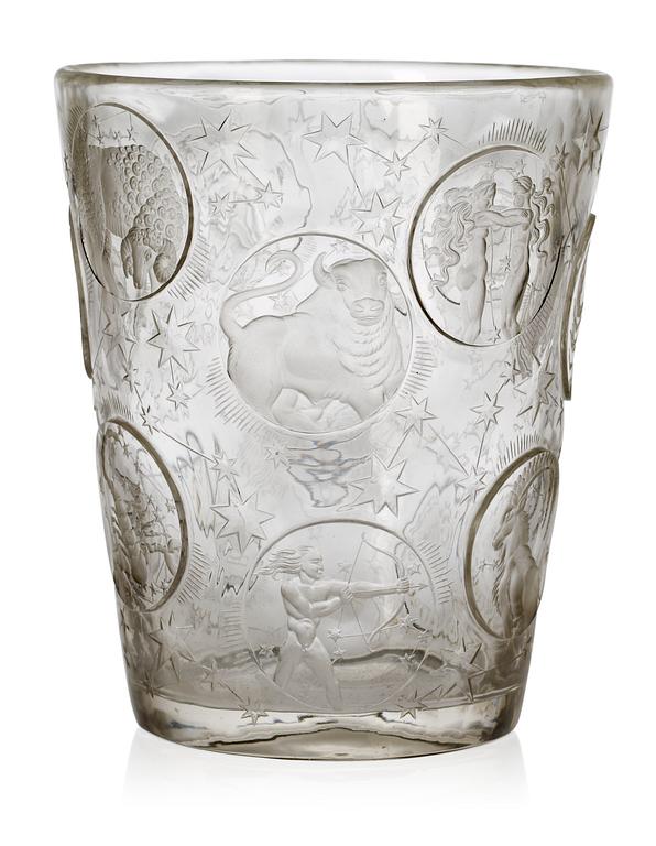 A Vera Lisková cut and engraved glass 'Zodiac Beaker', Kamenický Senov, circa 1947-48.