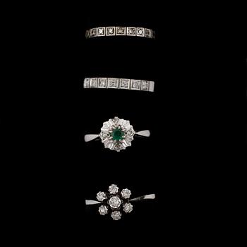 RINGAR, 4st, 18k vitguld med små diamanter. Totalvikt 10g.
