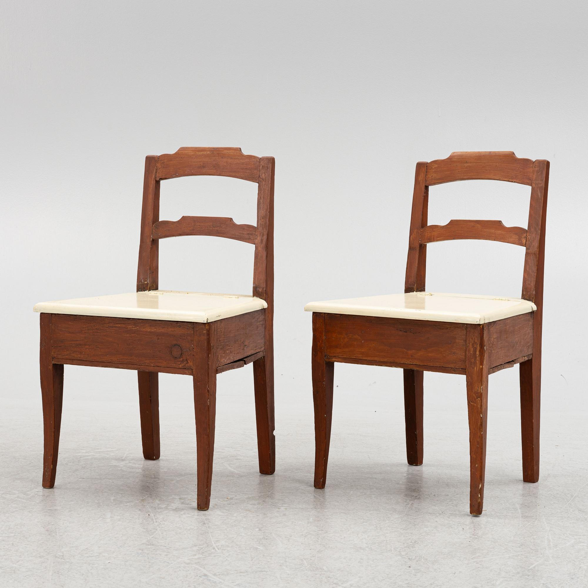 A Pair of Painted Children's Chairs, circa 1900.