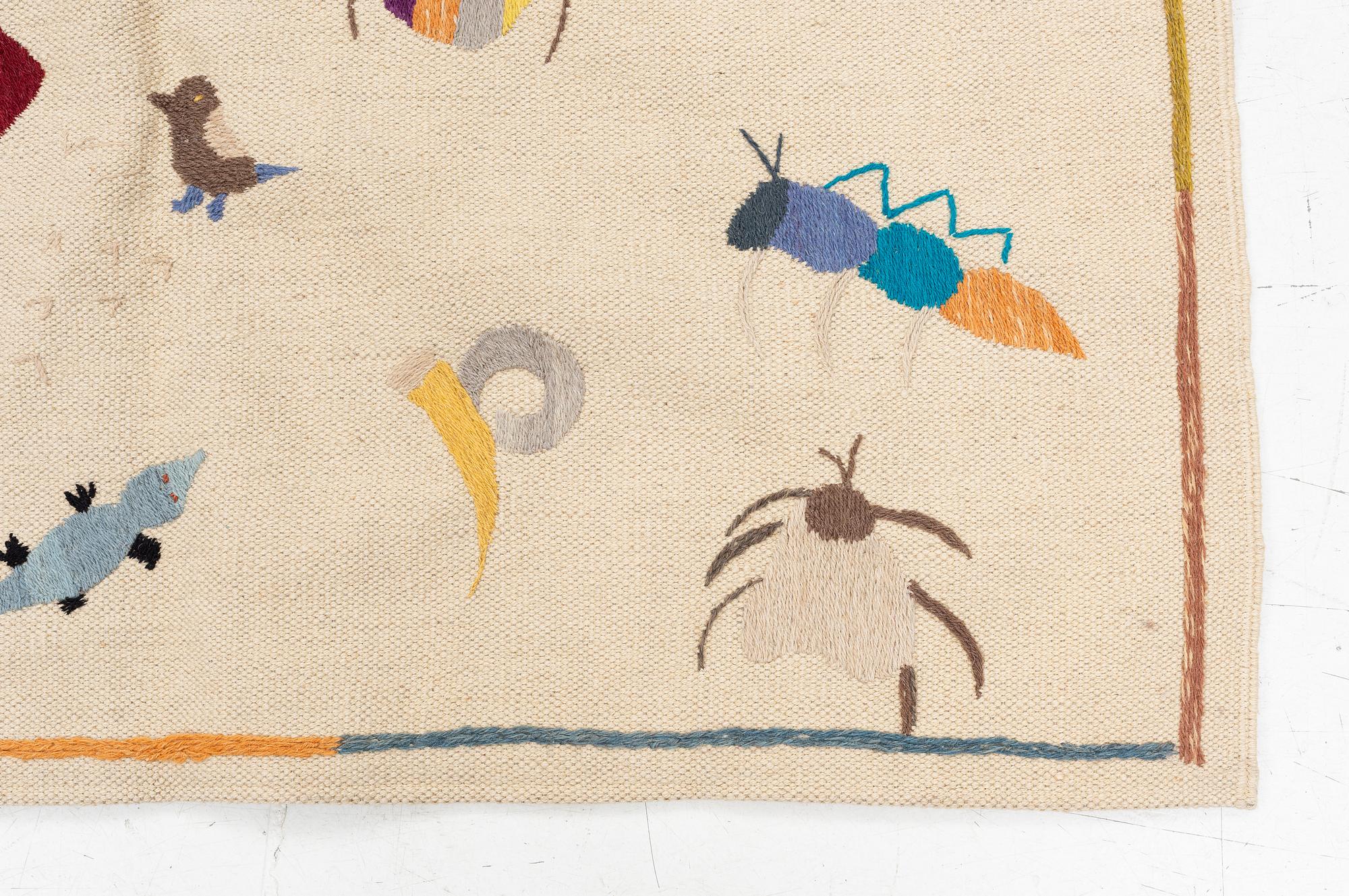 Matta, broderad slätväv, ca 180 x 120 cm.