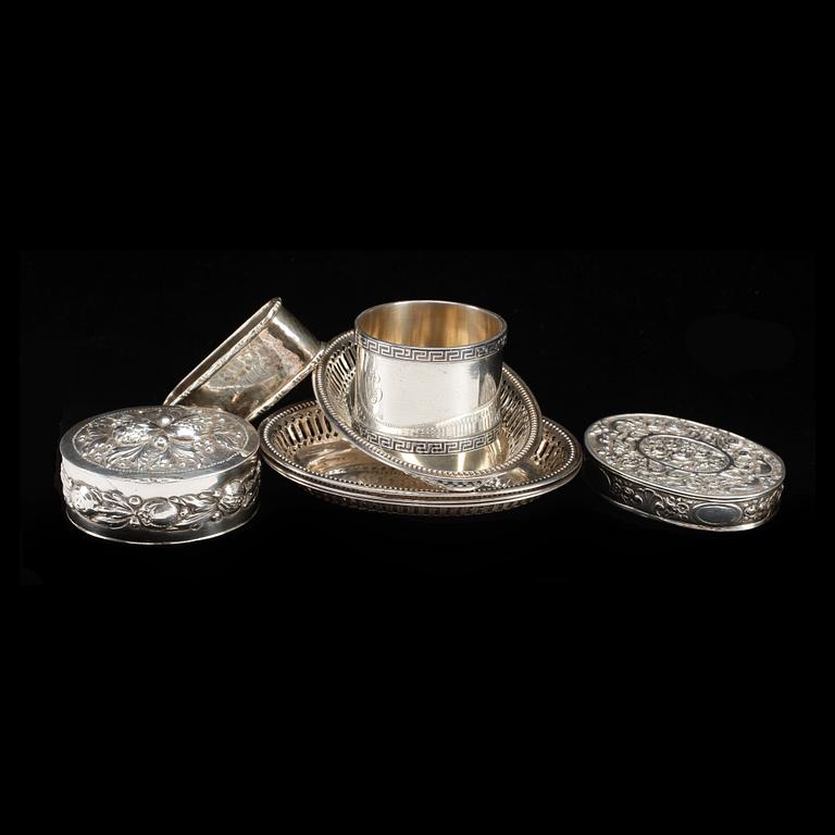 PARTI SILVER, 8 delar, silver, bland annat Tyskland och Sverige, 1900-tal. Vikt ca 289g.