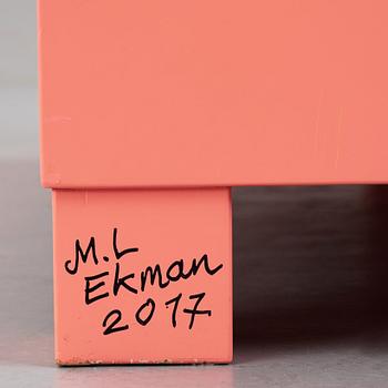Marie-Louise Ekman, a bench/sofa, executed for the Marie-Louise Ekman exhibition at Moderna Museet, Stockholm 2017.