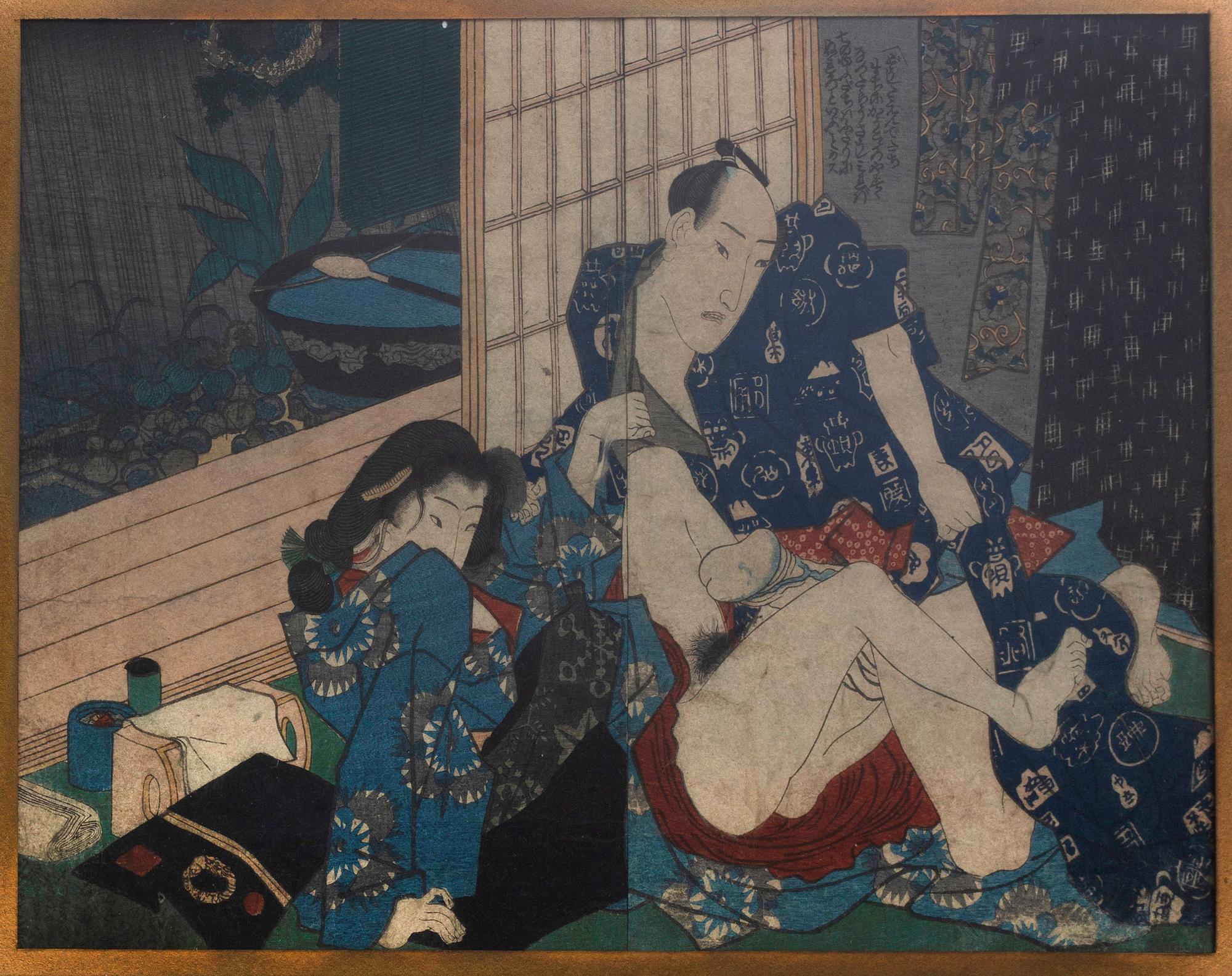 Four color woodcuts, Shunga Japan 19th Century.