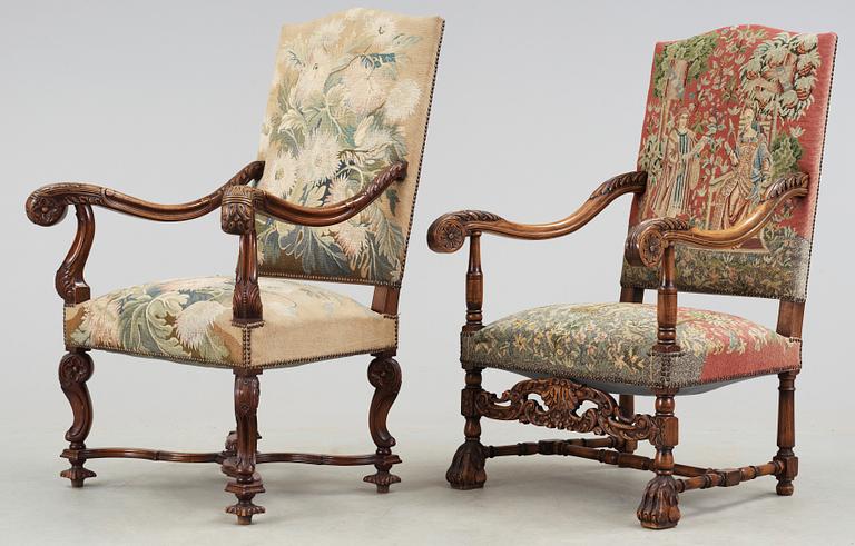 KARMSTOLAR, 2 st, Barockstil, omkring år 1900.