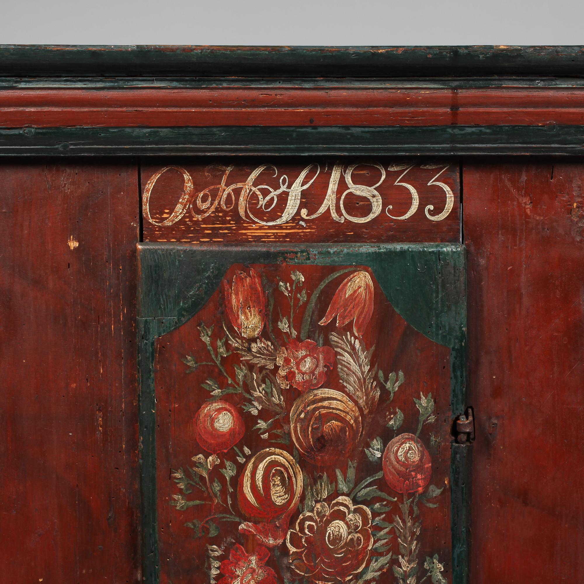 VÄGGSKÅP, allmoge, daterat 1833.