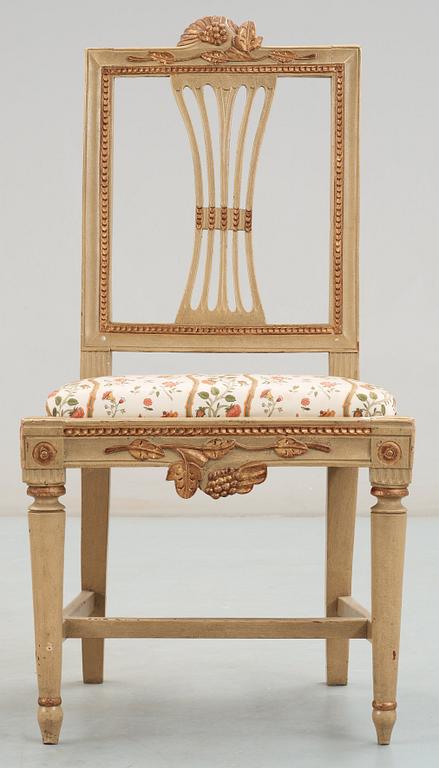 Six Gustavian late 18th century chairs.