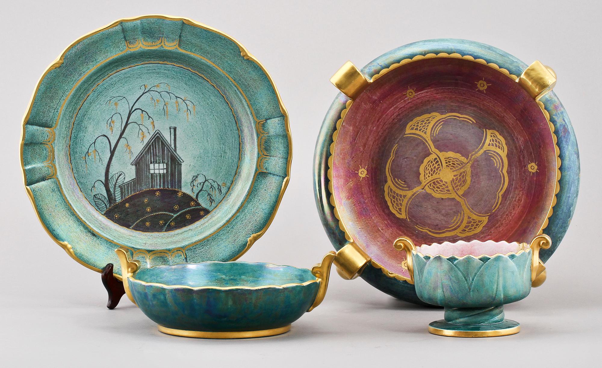 PARTI FLINTGODS, 4 delar, Josef Ekberg, Gustavsberg, 1900-talets första hälft.