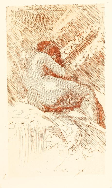 KONSTBOK, "Med pensel och penna", med 5 originalgravyrer av bla Anders Zorn, utg W. Silfversparre, 1885.
