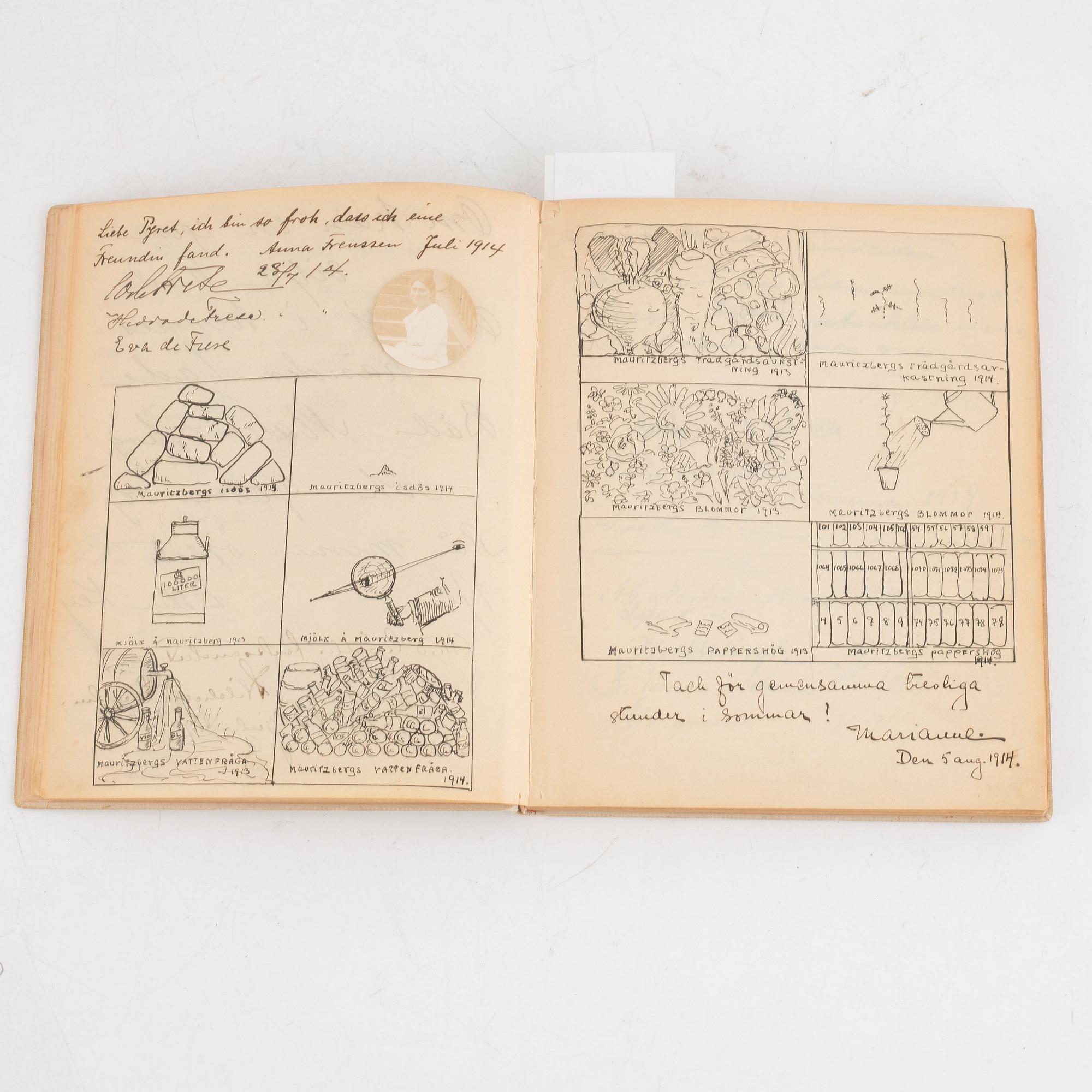 Gästbok med bidrag av bl. a. Ellen Key, Carl Milles och Heidenstam.