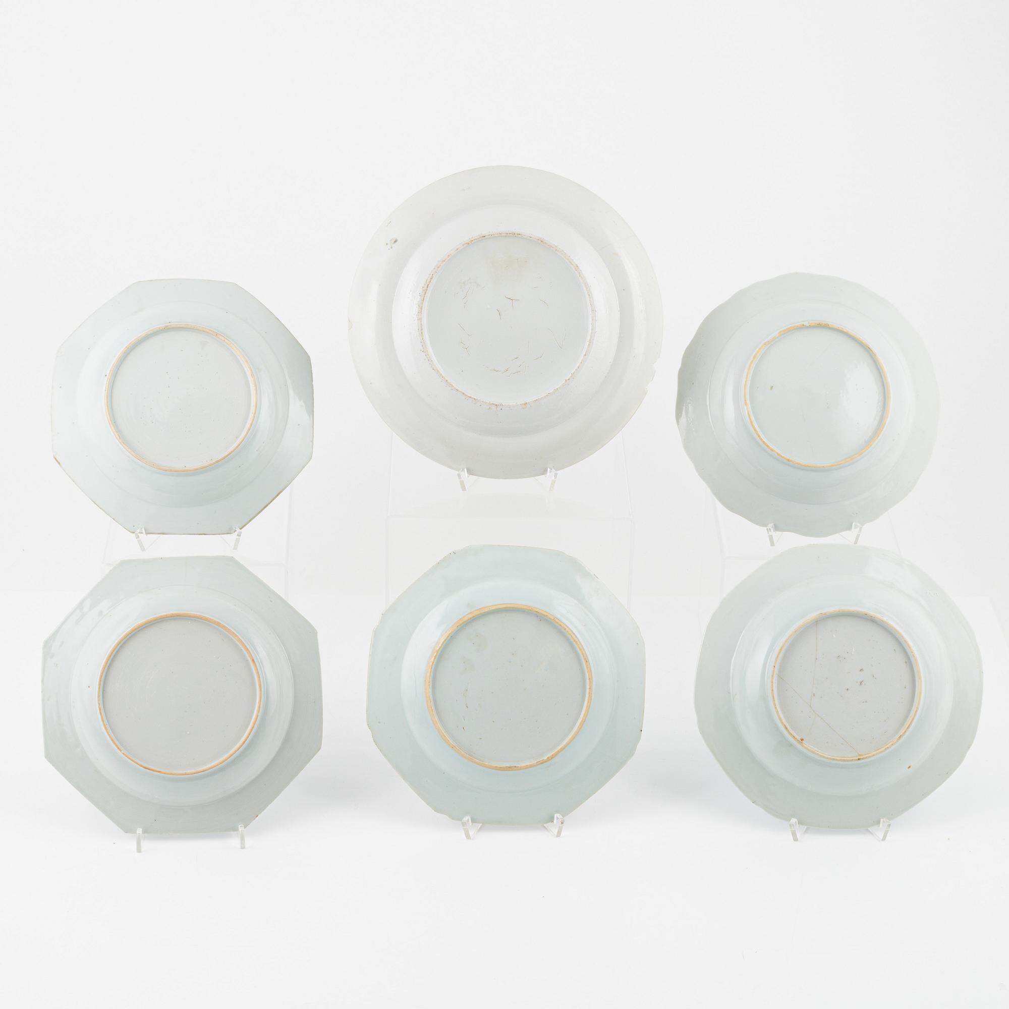 Tallrikar, 6 st, porslin, Kina, Qingdynastin, 1700/1800-tal.