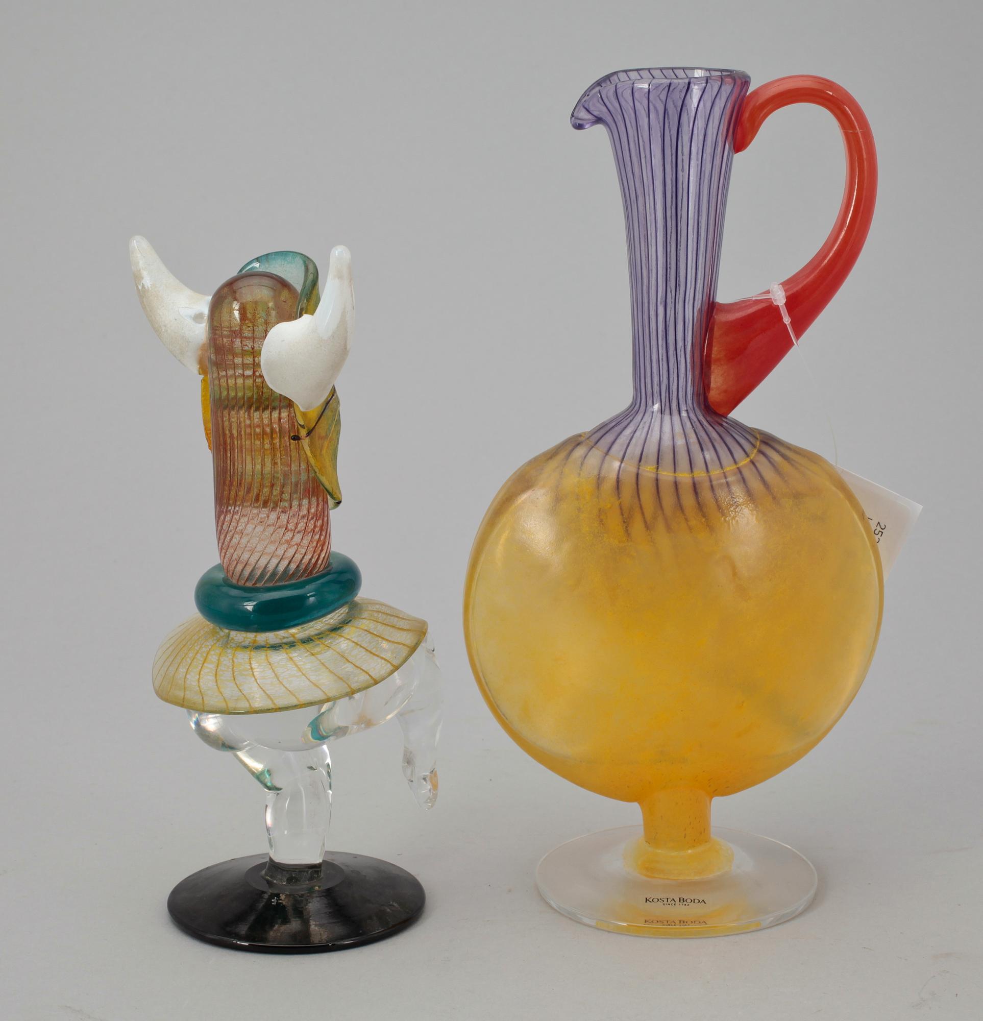 SKULPTUR samt KARAFF,glas, Kjell Engman, Kosta Boda, 1900-tal.