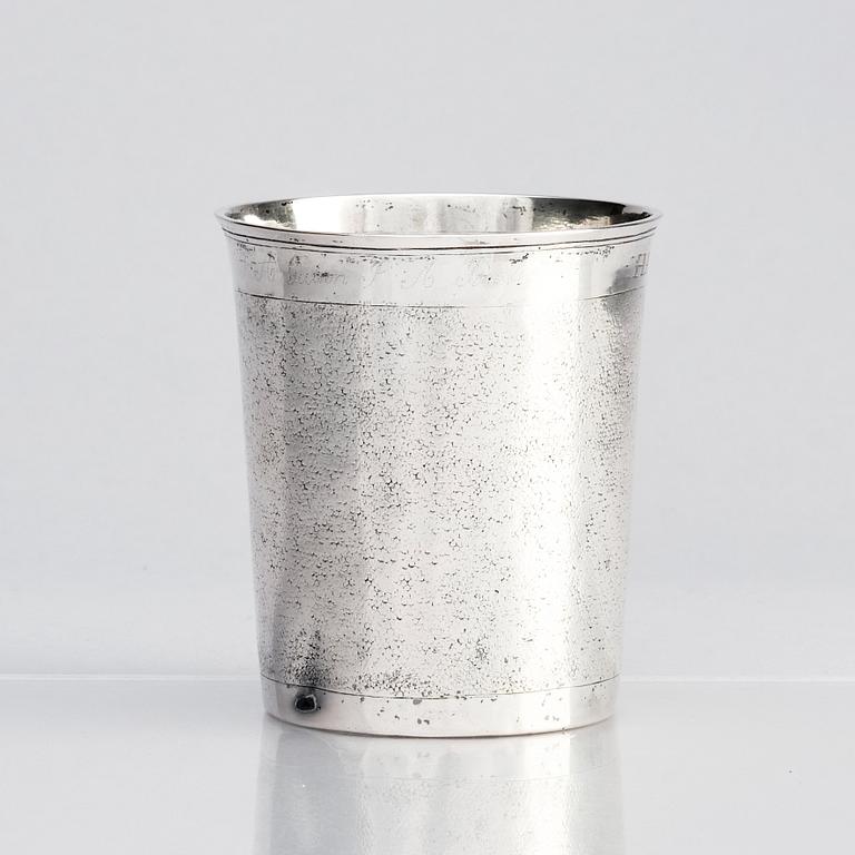 A probably German 17th century silver beaker, unclear makers mark.
