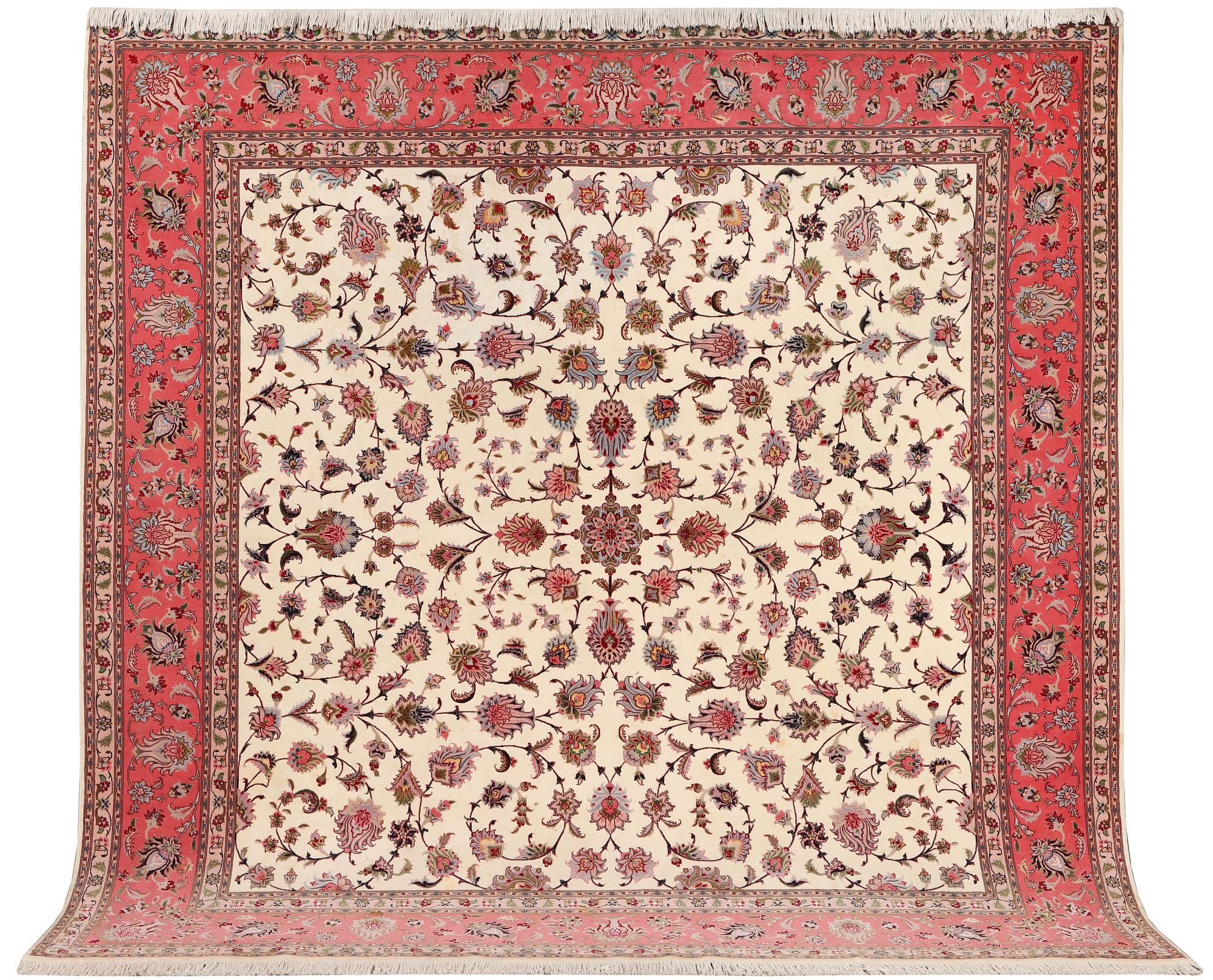An old Tabriz carpet, part silk, 60 raj, c. 253 x 250 cm.