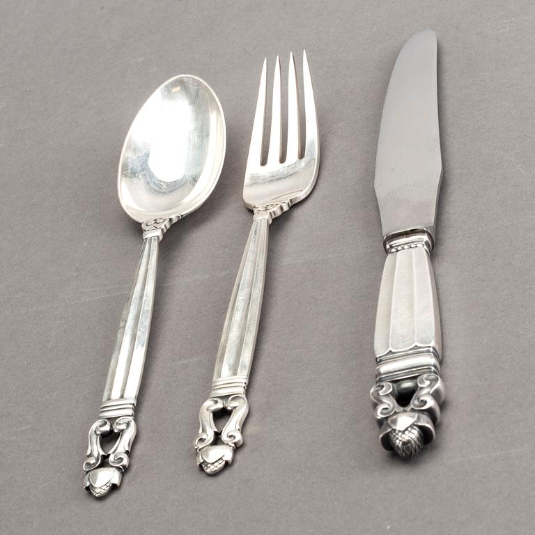 JOHAN ROHDE, an 82 piece set of Acorn sterling and stainless steel cutlery, Georg Jensen.