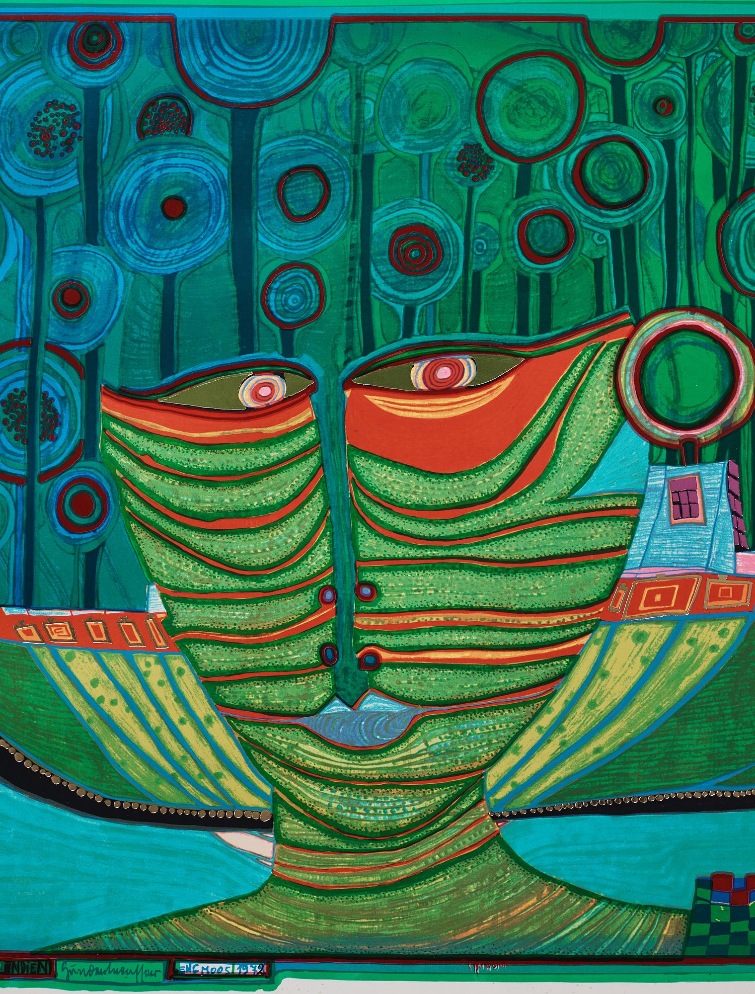 Friedensreich Hundertwasser, the complete portfolio comprising 10 silkscreens in colours with metallic imprints.