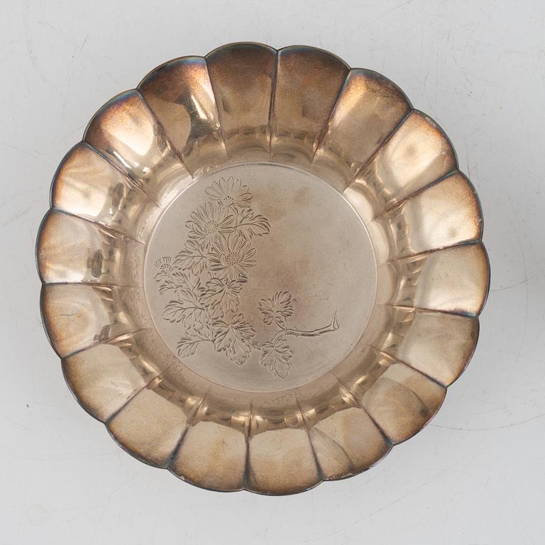 A silver tea caddie and bowl, China, 19th-20th century.