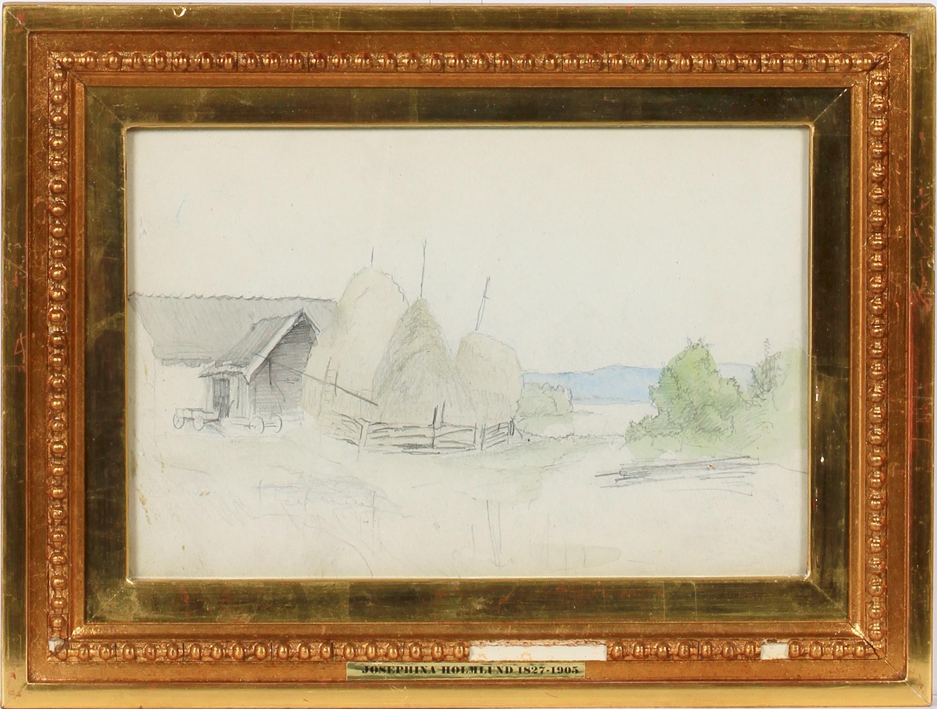JOSEFINA HOLMLUND, blyerts och akvarell, 5 st, intygade a tergo.