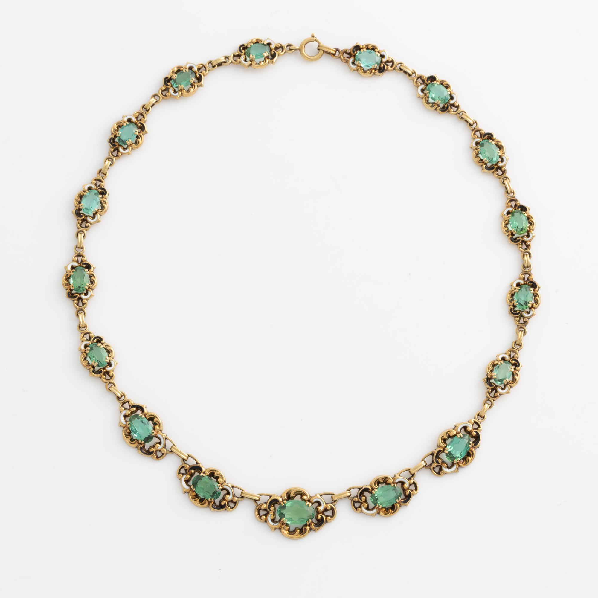 Necklace gold with green tourmalines and enamel.