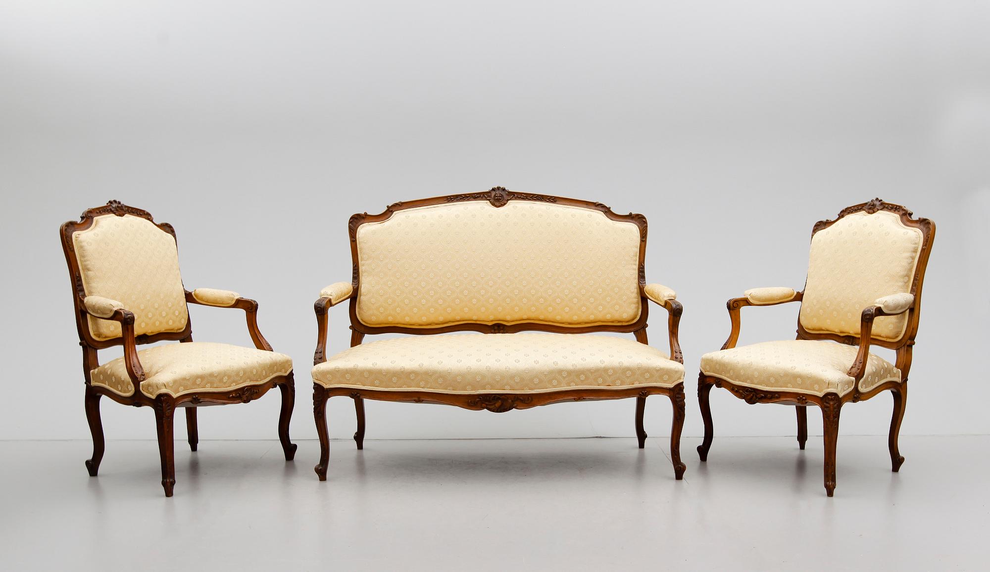 SALONGSMÖBEL, 3 delar, Louis XIV-stil, 1800-talets andra hälft.