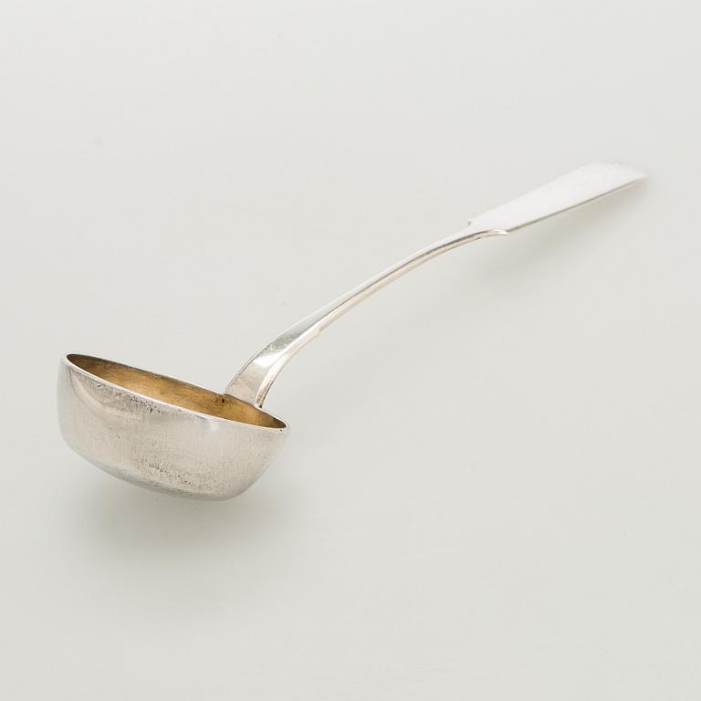 A silver soup ladle, Egor Pankratev, for C. P. Burg, St. Petersburg 1908-26.