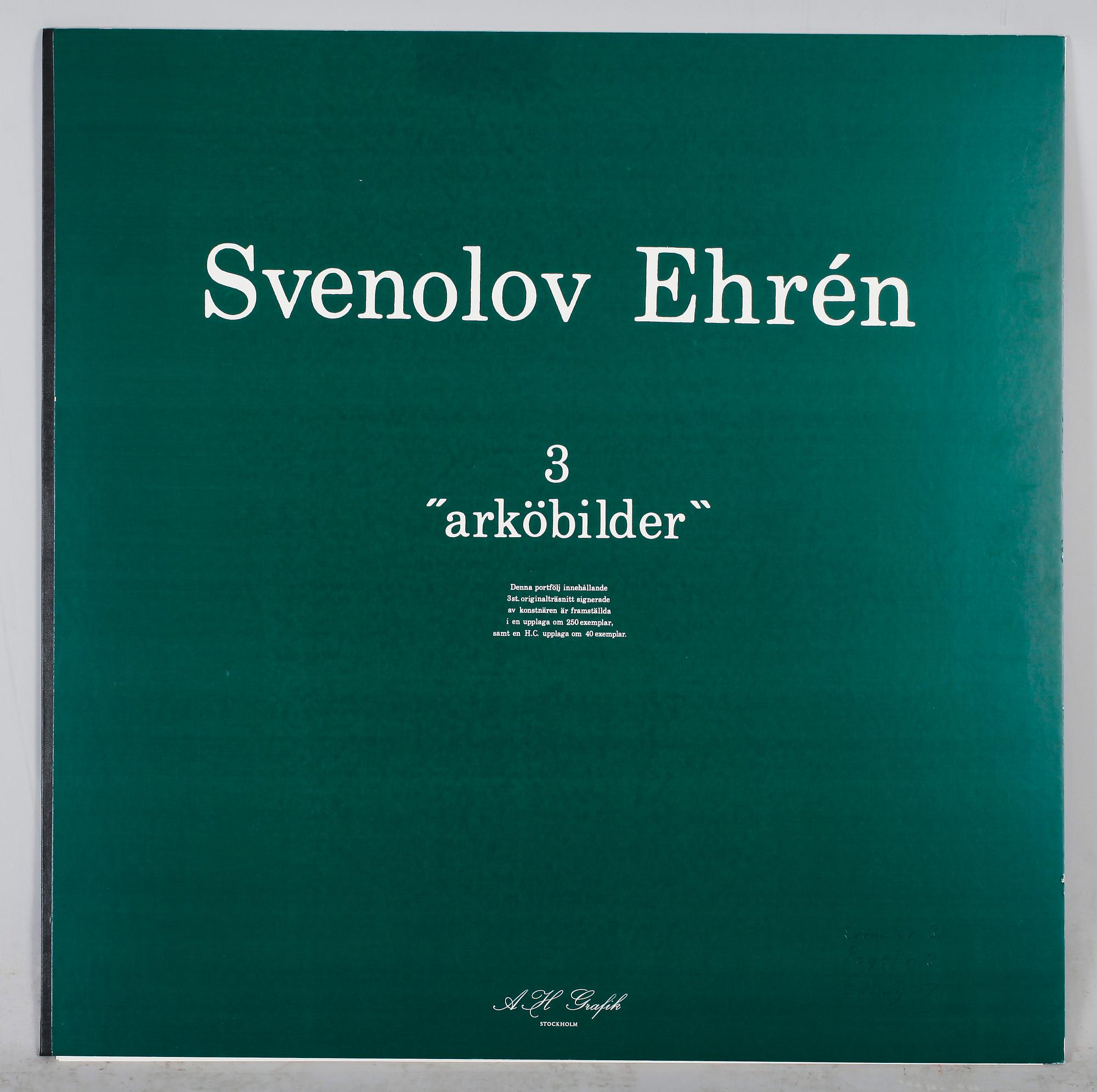 SVENOLOV EHRÉN, mapp med 3 färgträsnitt, sign o dat 79, numr 13/250.