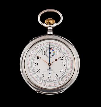 1223. A silver chronograph pocket watch, Omega, c. 1900.