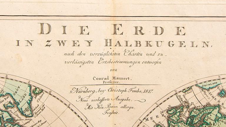 Conrad Mannert, karta, handkolorerat kopparstick, Nürnberg 1817.