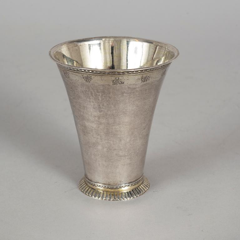 ARVID FLOBERG, bägare, silver, Stockholm otydl årtalsstämpel omkring 1780.