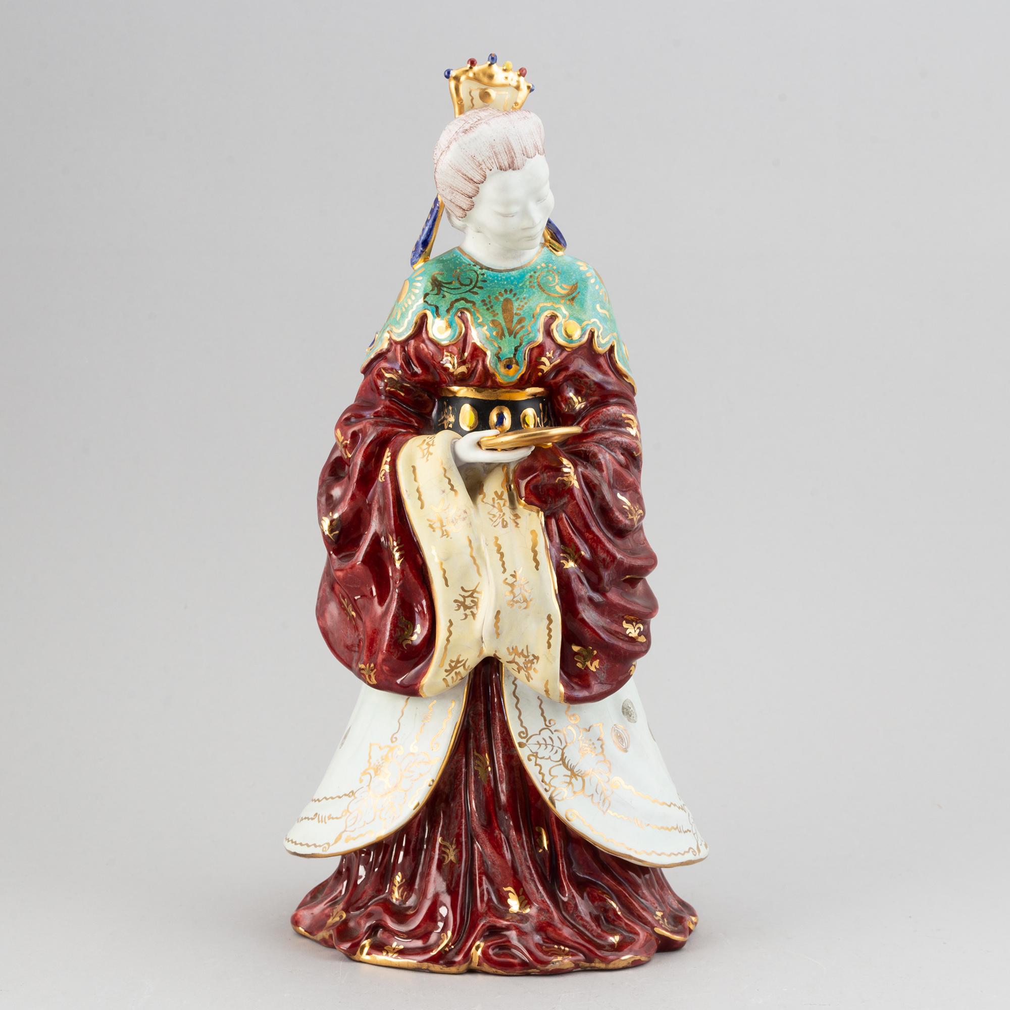 Eugenio Pattarino, a glazed ceramic sculpture of a Chinese lady, Italy, mid 20th century.