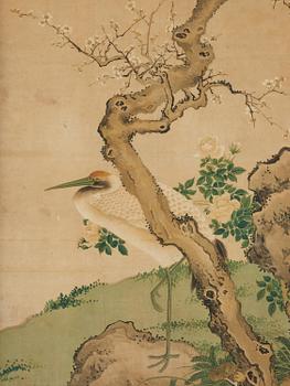 Shen Quan, after, 'Crane, magpies and a blossoming cherry tree'.