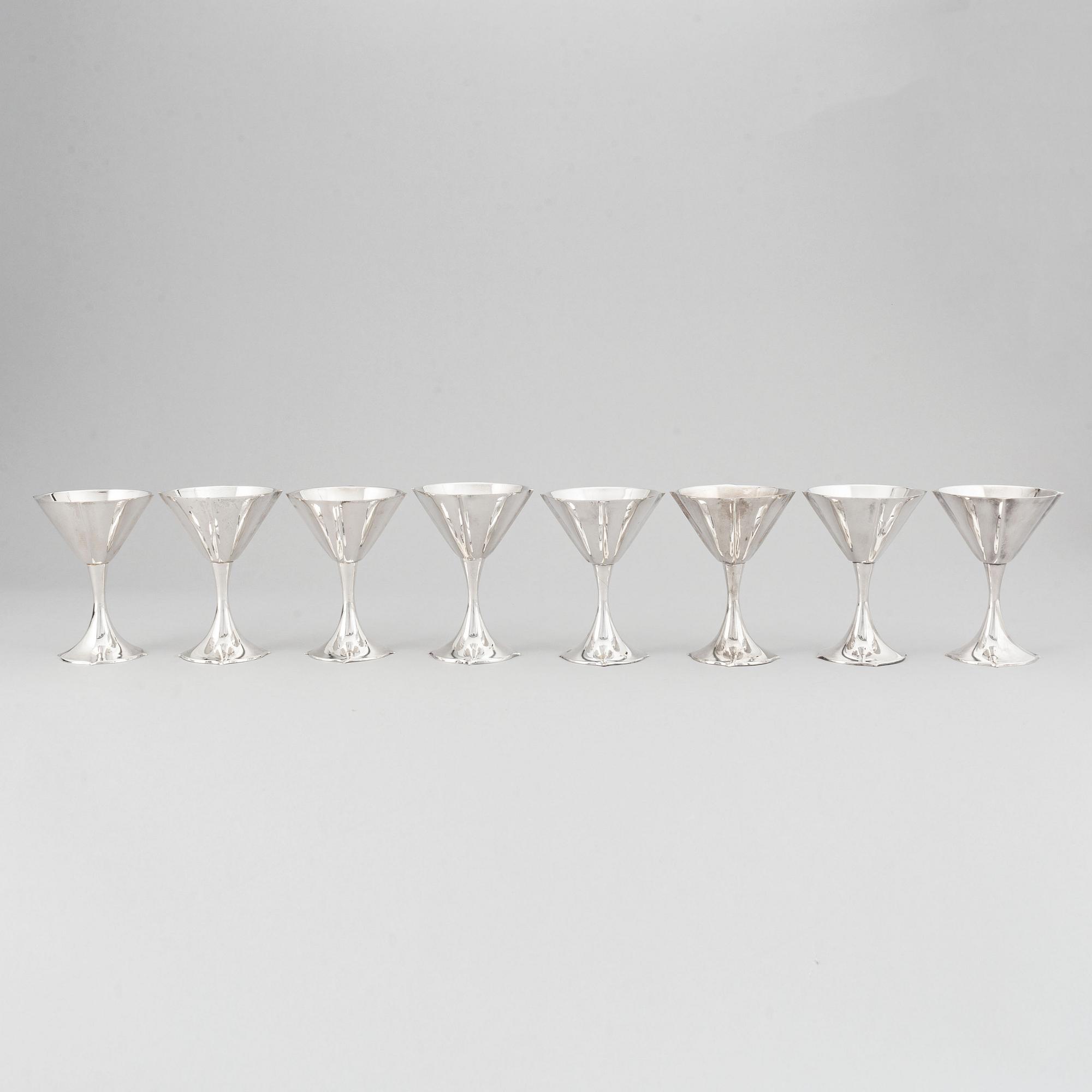 Sigvard Bernadotte, 24 pieces silver plate cocktail glasses, cups and mugs, GAB, Gense, Sweden.