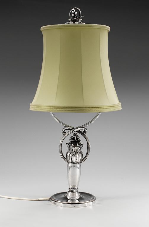 A Georg Jensen 830/1000 silver table lamp, design nr 382, Copenhagen 1921.