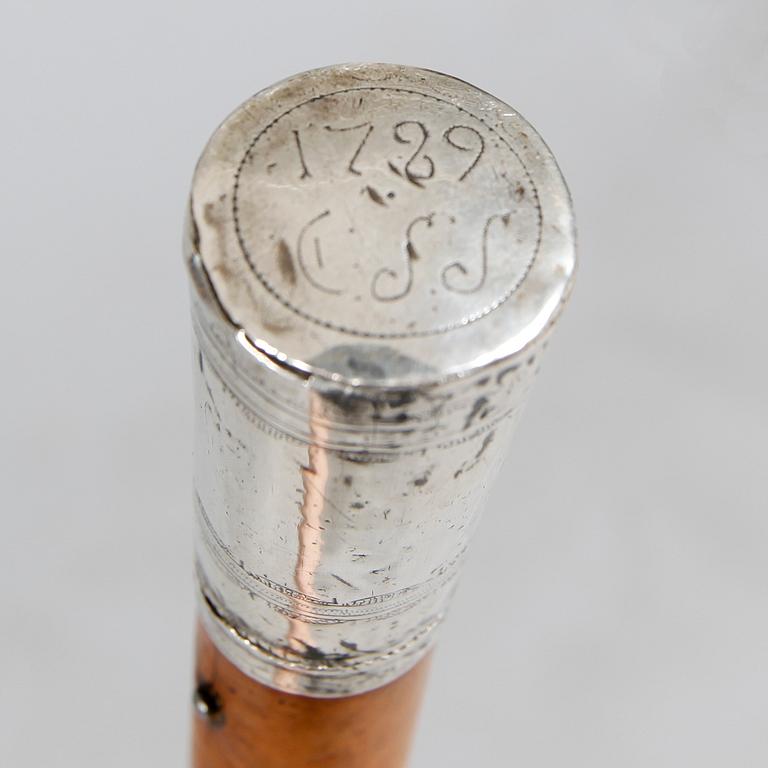 KÄPP, med silverkrycka, 1700-tal.
