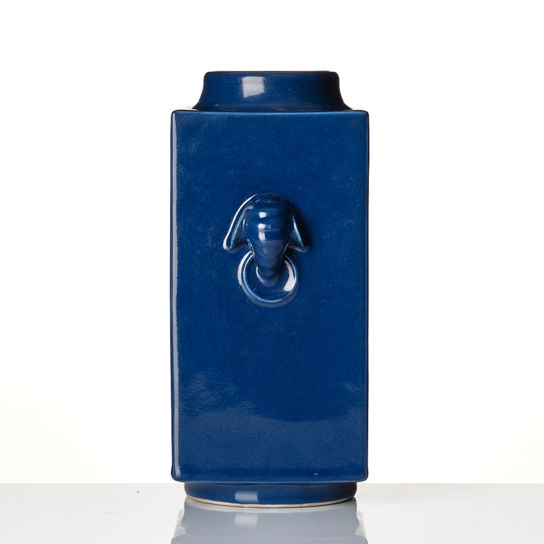 A blue glazed 'cong formed' vase, Qing dynasty, Guangxu mark and period (1875-1908).