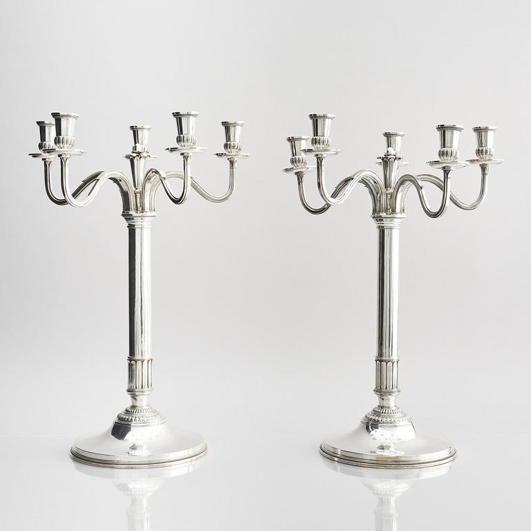 Atelier Borgila, a pair of silver candelabra, design Erik Fleming, Stockholm 1947.