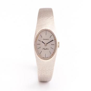 TISSOT SAPHIR 14K white gold, wrist watch. width 16.6 mm.