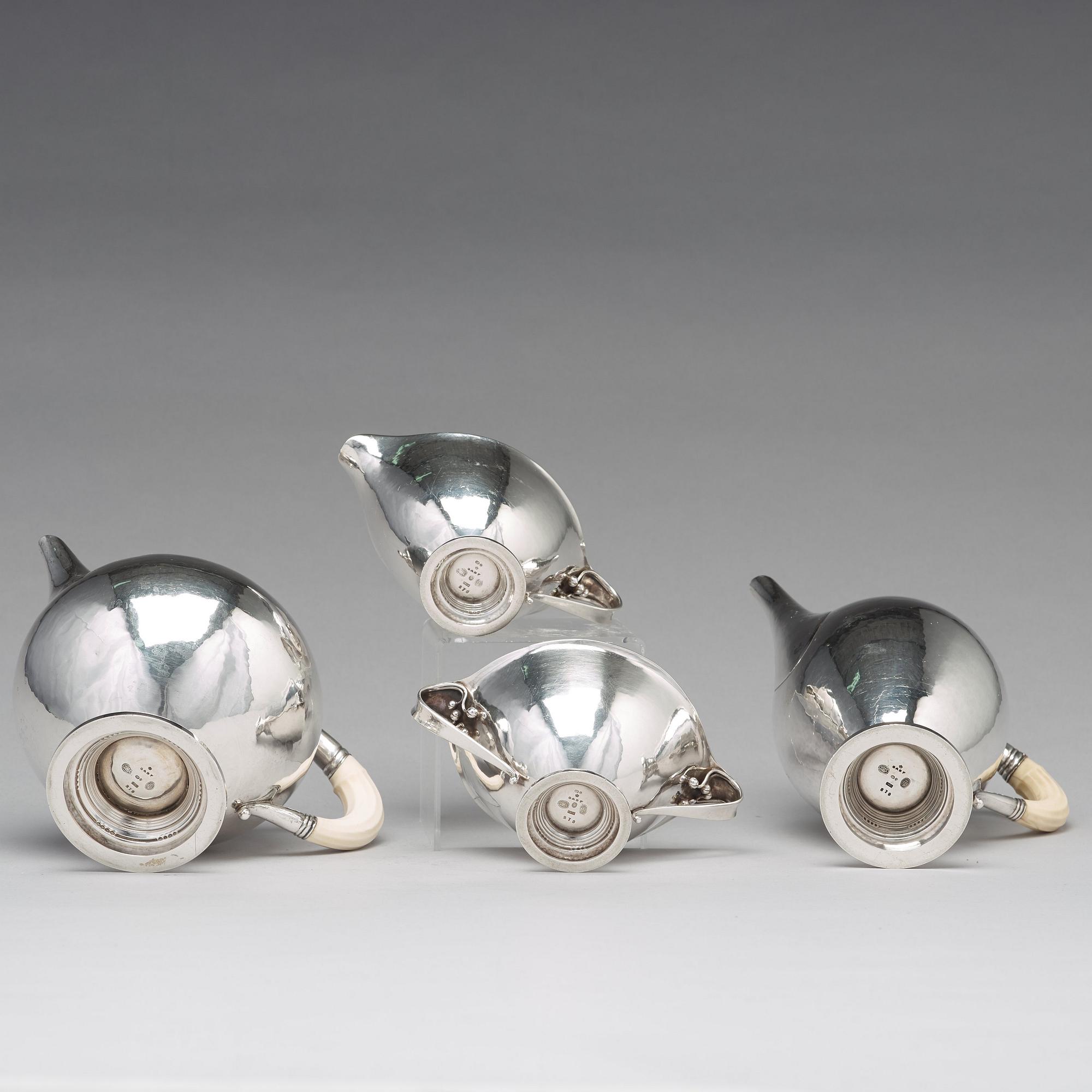 Johan Rohde, kaffe- och teservis 4 delar, Georg Jensen, Köpenhamn 1919, 830/1000 silver, svenska importstämplar GAB F.