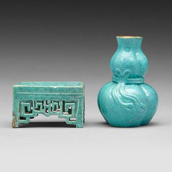 Two 'Robins Egg' glazed minitures, Qing dynasty, 19th Century.