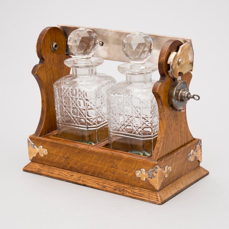 Locking Liquor Decanter Caddy / Two-bottle Tantalus, England 20th Century.