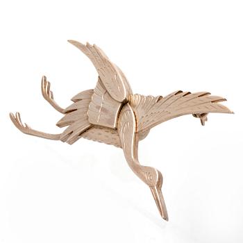 Wiwen Nilsson brooch, sterling silver, "Crane", approx 6 x 3 cm, Lund 1972.