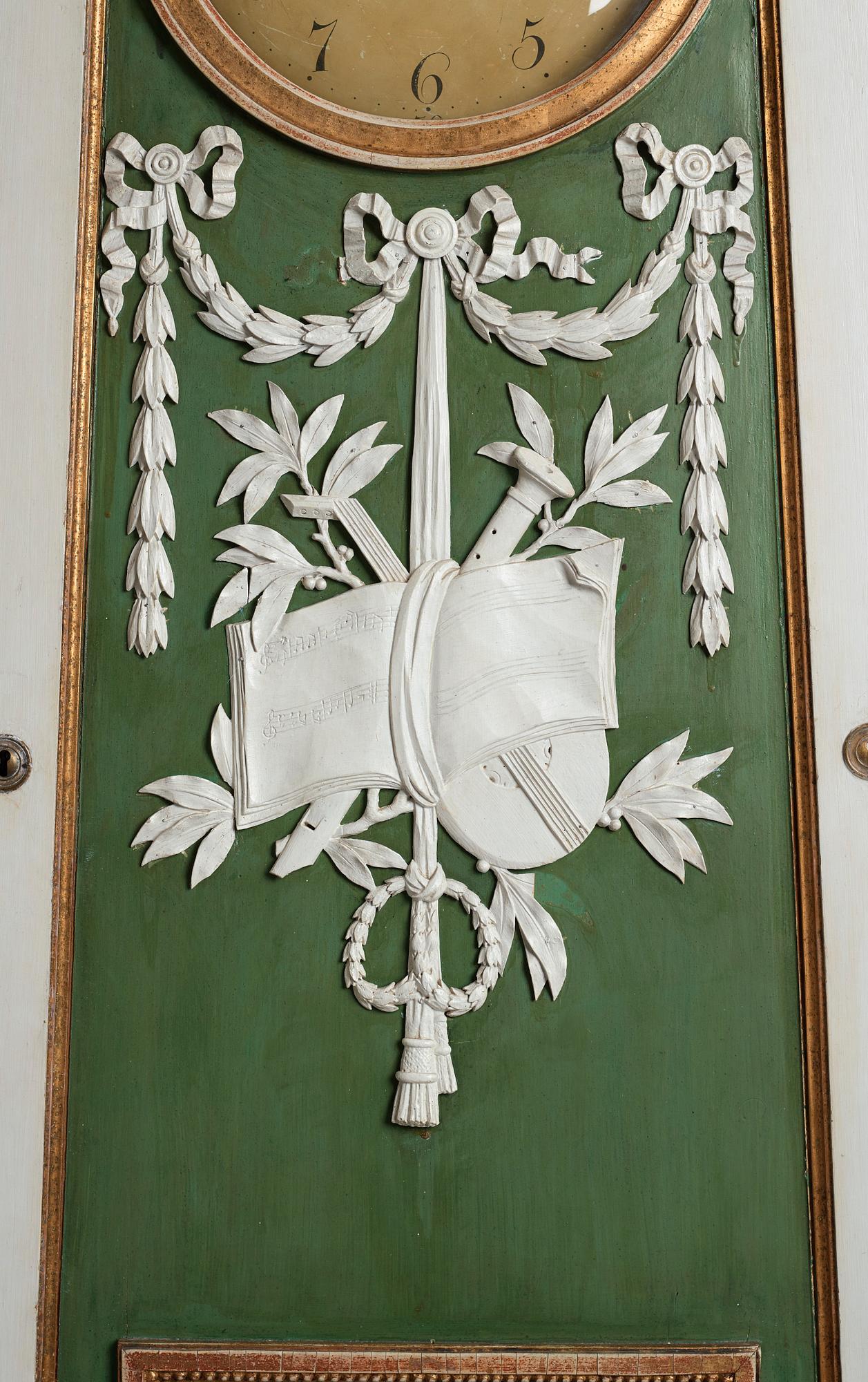 GOLVUR med spelverk, av Peter Strand 1798, med 14 stycken musikrullar. Sengustavianskt.
