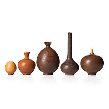 71. Berndt Friberg, a set of five stoneware vases, Gustavsberg studio, Sweden 1951-69.